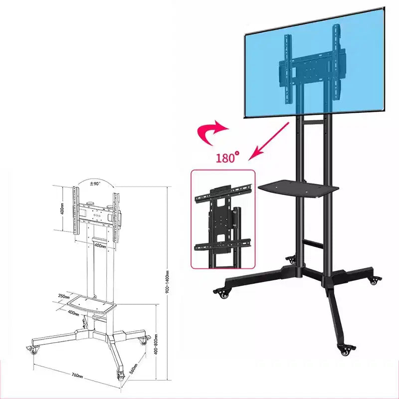 Mobile TV Stand For 32-65 Inch TVs, -15~+15 Tilt TV Cart Holds Up To 110Lbs, Rolling Mobile Floor Movable Monitor Holder W/Laptop Shelf For Home
