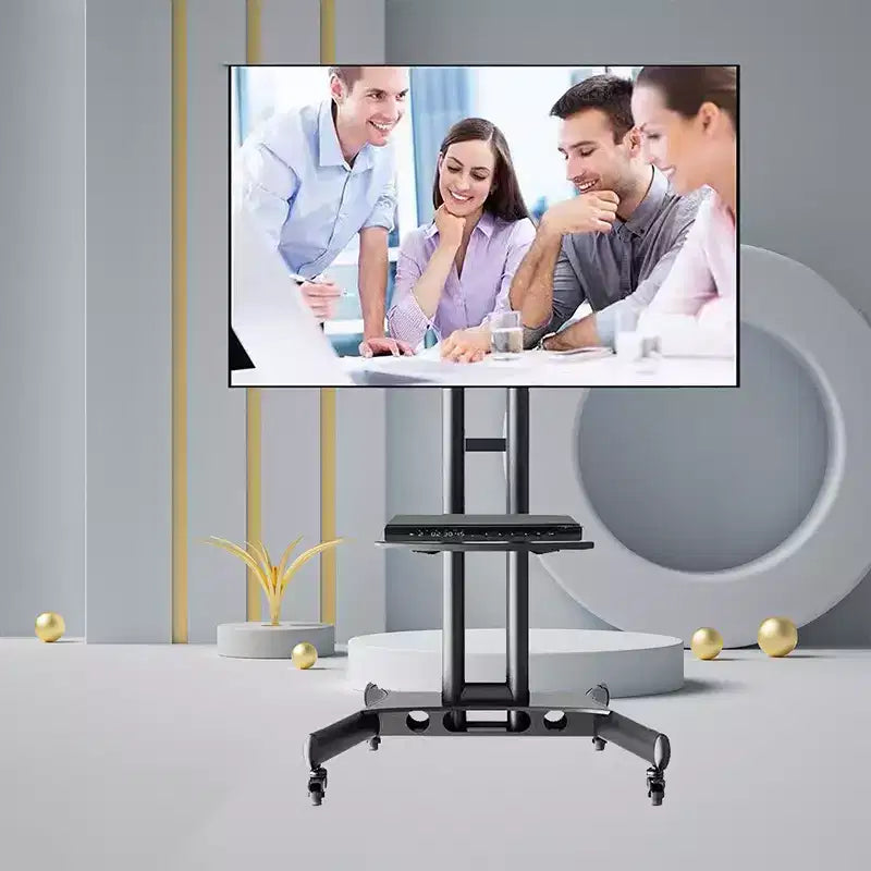 Mobile TV Stand For 32-65 Inch TVs, -15~+15 Tilt TV Cart Holds Up To 110Lbs, Rolling Mobile Floor Movable Monitor Holder W/Laptop Shelf For Home
