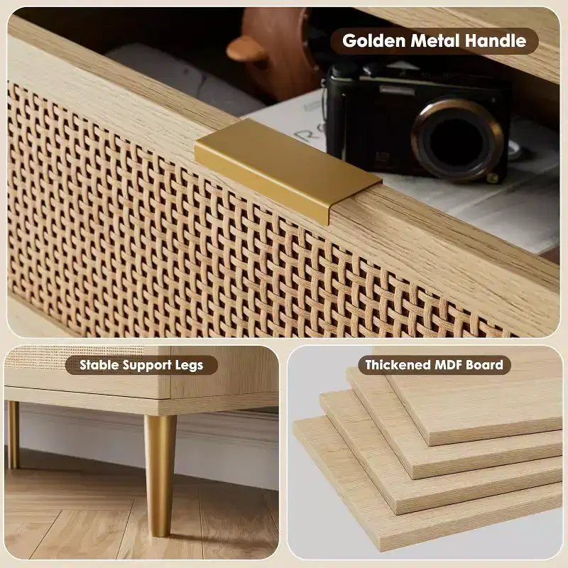 7-Drawer Rattan Dresser, Tall Wood Chest with Wide Top and Deep Storage for Bedroom, Living Room, Hallway, Black
