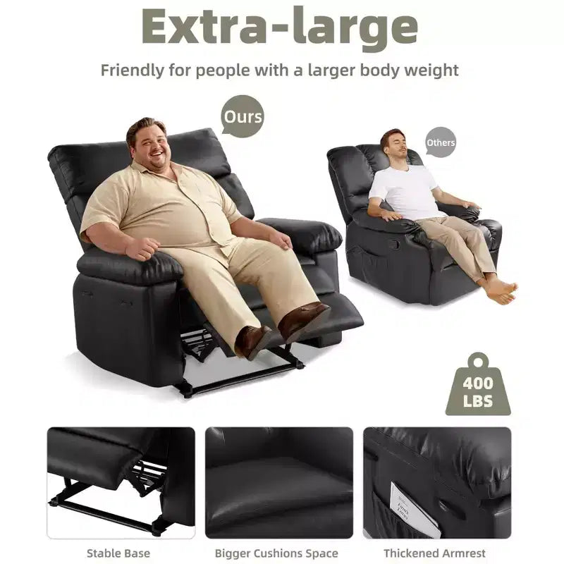 27" Oversized Recliner Chair, PU Leather Manual Recliner with 1.5X Sponge Padding for Adults, Living Room/Bedroom