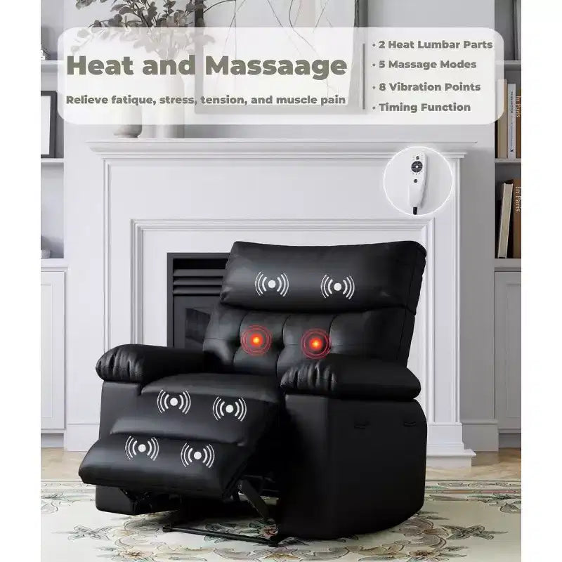 27" Oversized Recliner Chair, PU Leather Manual Recliner with 1.5X Sponge Padding for Adults, Living Room/Bedroom
