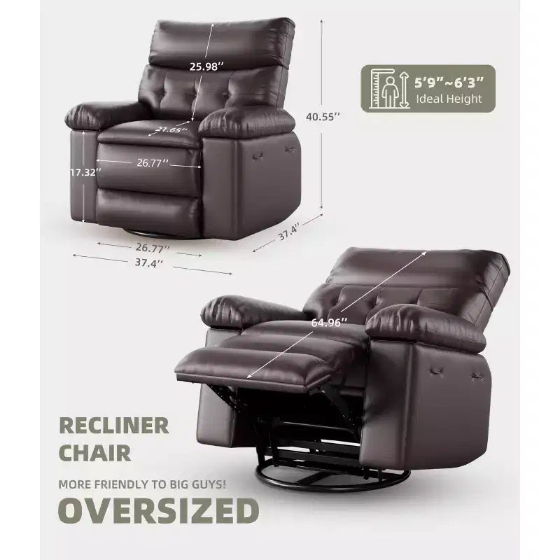 27" Oversized Recliner Chair, PU Leather Manual Recliner with 1.5X Sponge Padding for Adults, Living Room/Bedroom