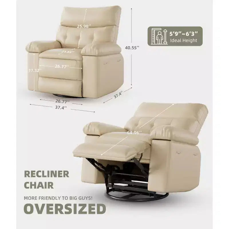 27" Oversized Recliner Chair, PU Leather Manual Recliner with 1.5X Sponge Padding for Adults, Living Room/Bedroom