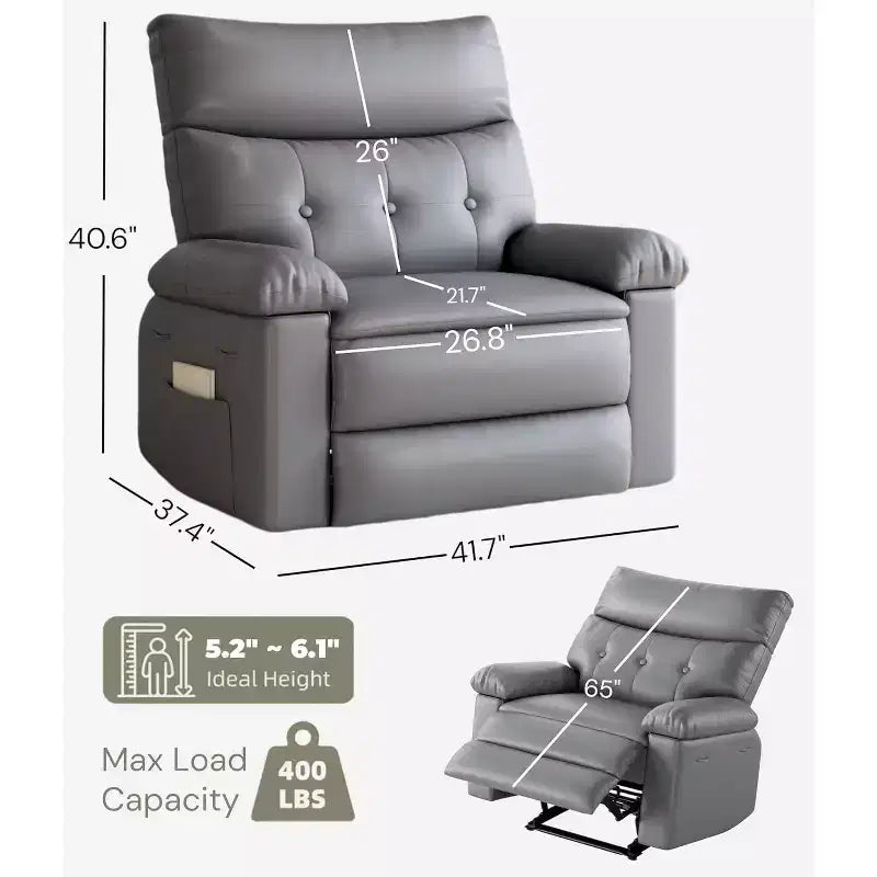 27" Oversized Recliner Chair, PU Leather Manual Recliner with 1.5X Sponge Padding for Adults, Living Room/Bedroom