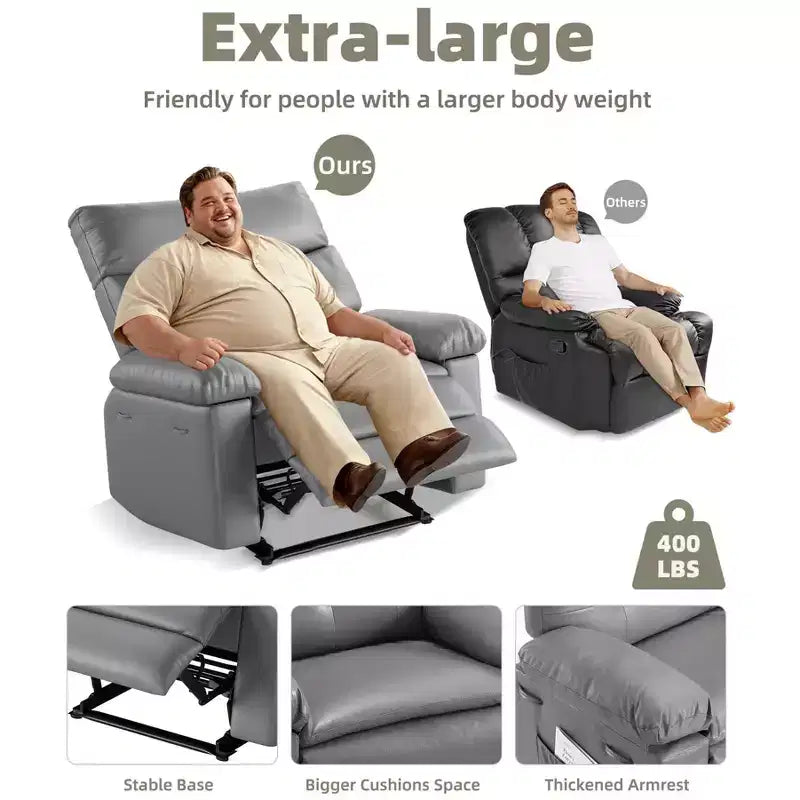 27" Oversized Recliner Chair, PU Leather Manual Recliner with 1.5X Sponge Padding for Adults, Living Room/Bedroom