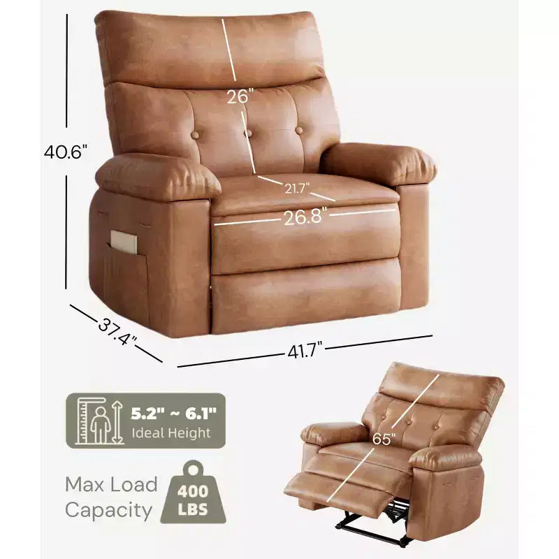 27" Oversized Recliner Chair, PU Leather Manual Recliner with 1.5X Sponge Padding for Adults, Living Room/Bedroom