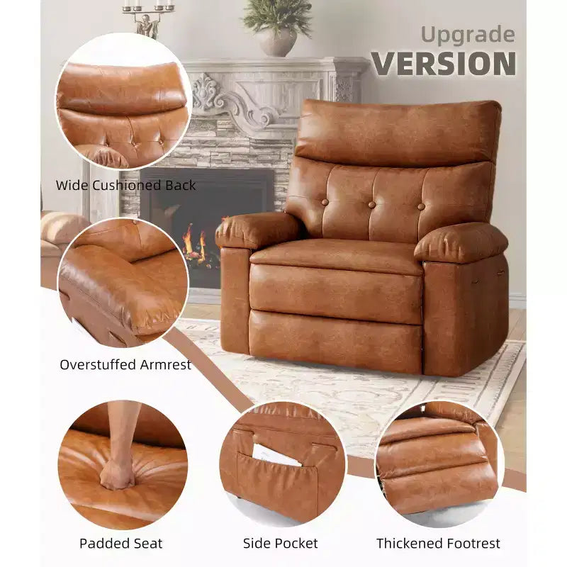 27" Oversized Recliner Chair, PU Leather Manual Recliner with 1.5X Sponge Padding for Adults, Living Room/Bedroom