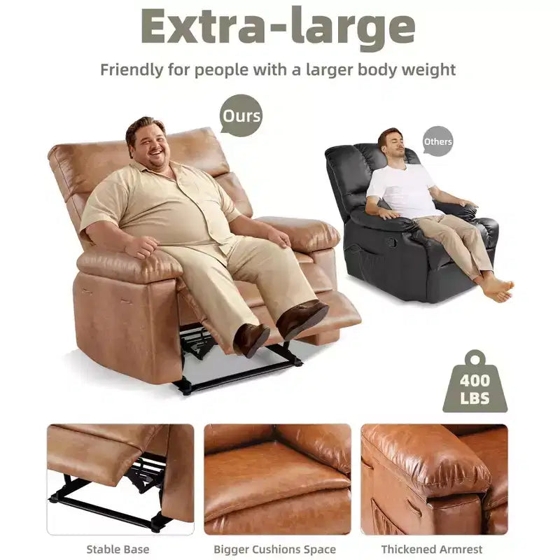 27" Oversized Recliner Chair, PU Leather Manual Recliner with 1.5X Sponge Padding for Adults, Living Room/Bedroom