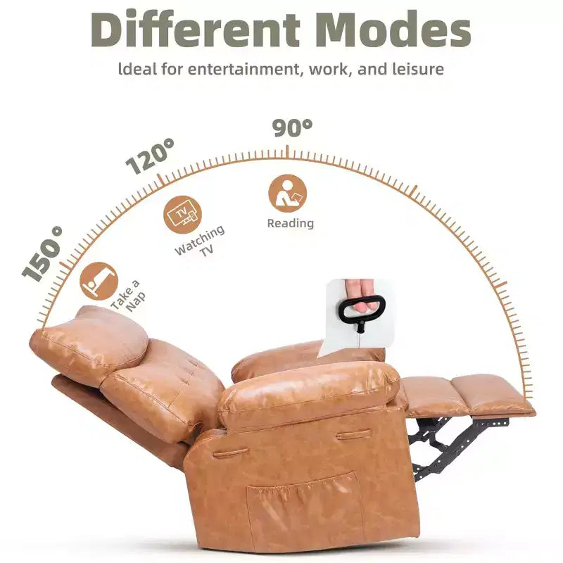 27" Oversized Recliner Chair, PU Leather Manual Recliner with 1.5X Sponge Padding for Adults, Living Room/Bedroom