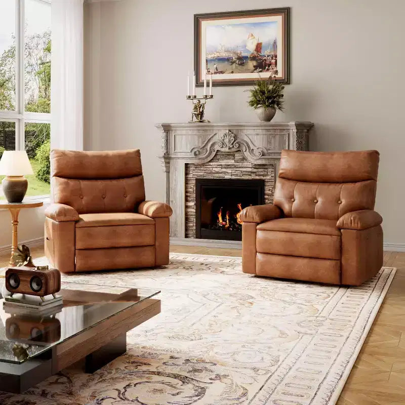 27" Oversized Recliner Chair, PU Leather Manual Recliner with 1.5X Sponge Padding for Adults, Living Room/Bedroom