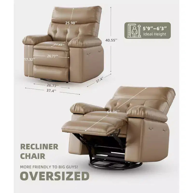 27" Oversized Recliner Chair, PU Leather Manual Recliner with 1.5X Sponge Padding for Adults, Living Room/Bedroom