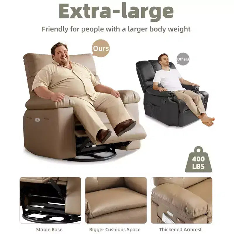 27" Oversized Recliner Chair, PU Leather Manual Recliner with 1.5X Sponge Padding for Adults, Living Room/Bedroom