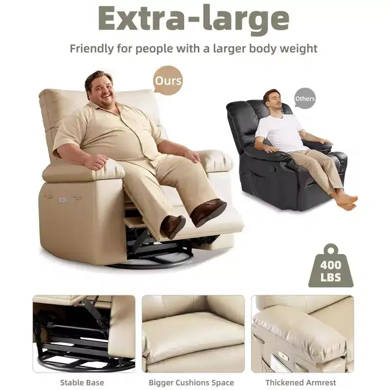 27" Oversized Recliner Chair, PU Leather Manual Recliner with 1.5X Sponge Padding for Adults, Living Room/Bedroom