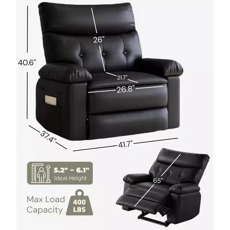 27" Oversized Recliner Chair, PU Leather Manual Recliner with 1.5X Sponge Padding for Adults, Living Room/Bedroom