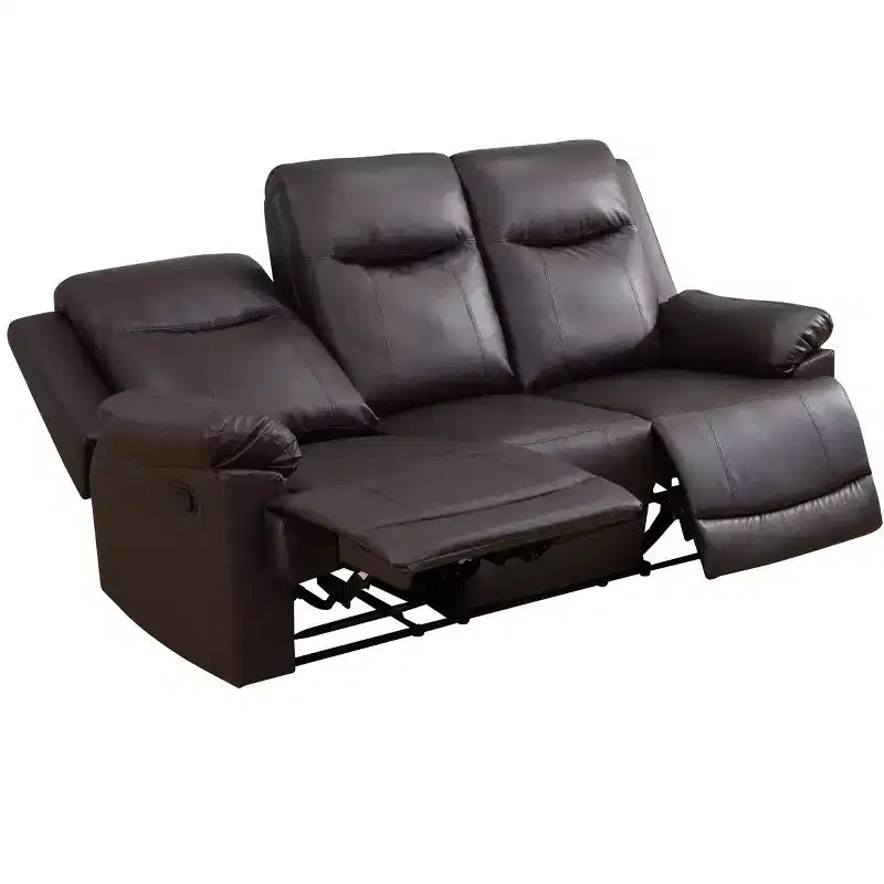 3-Seat Breathable Semi-PU Leather Reclining Sofa with Adjustable Backrests for Living Room, Brown