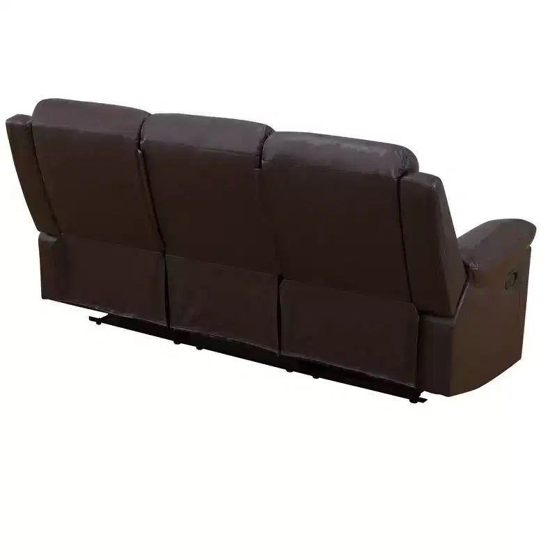 3-Seat Breathable Semi-PU Leather Reclining Sofa with Adjustable Backrests for Living Room, Brown