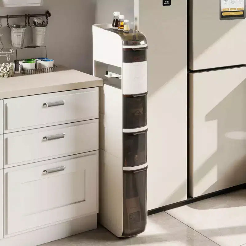 6-Tier Narrow Bathroom Storage Cabinet with Drawers, Tissue Box, and Wheels for Kitchen