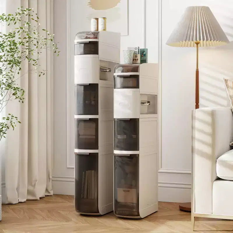 6-Tier Narrow Bathroom Storage Cabinet with Drawers, Tissue Box, and Wheels for Kitchen