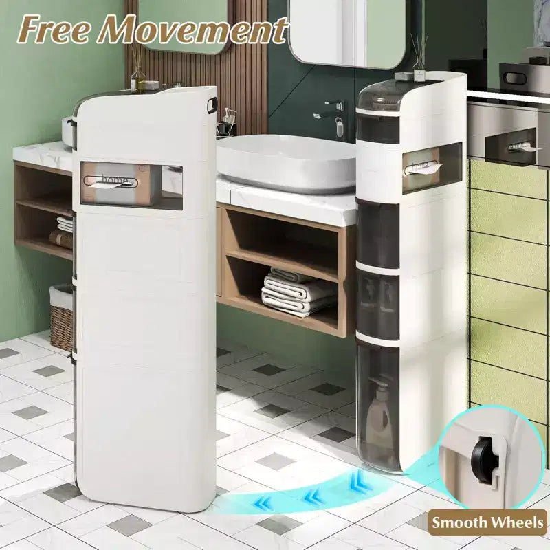 6-Tier Narrow Bathroom Storage Cabinet with Drawers, Tissue Box, and Wheels for Kitchen