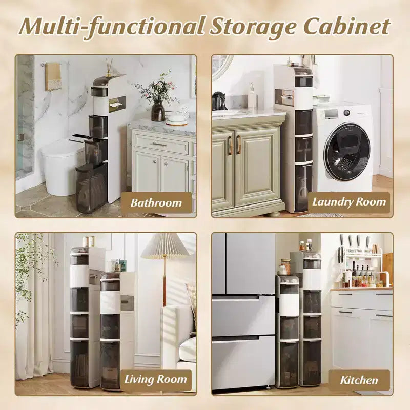 6-Tier Narrow Bathroom Storage Cabinet with Drawers, Tissue Box, and Wheels for Kitchen