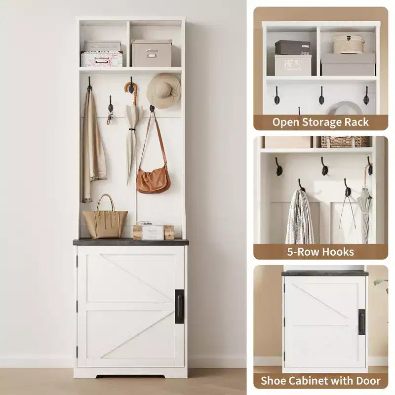 77 Modern Hall Tree with Shoe Storage & Coat Rack - Sturdy Mudroom Organizer for Entryway, Hallway | Freestanding Cabinet & Hanger