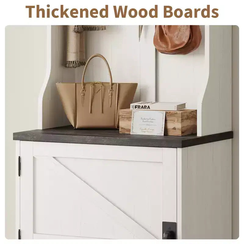 77 Modern Hall Tree with Shoe Storage & Coat Rack - Sturdy Mudroom Organizer for Entryway, Hallway | Freestanding Cabinet & Hanger