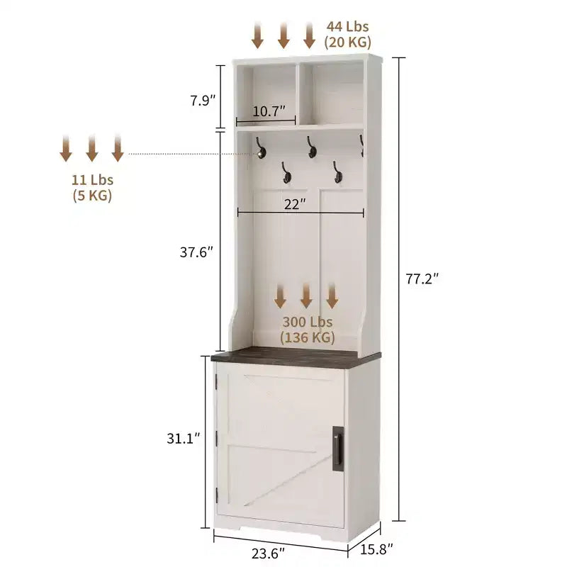 77 Modern Hall Tree with Shoe Storage & Coat Rack - Sturdy Mudroom Organizer for Entryway, Hallway | Freestanding Cabinet & Hanger