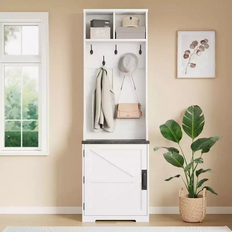 77 Modern Hall Tree with Shoe Storage & Coat Rack - Sturdy Mudroom Organizer for Entryway, Hallway | Freestanding Cabinet & Hanger