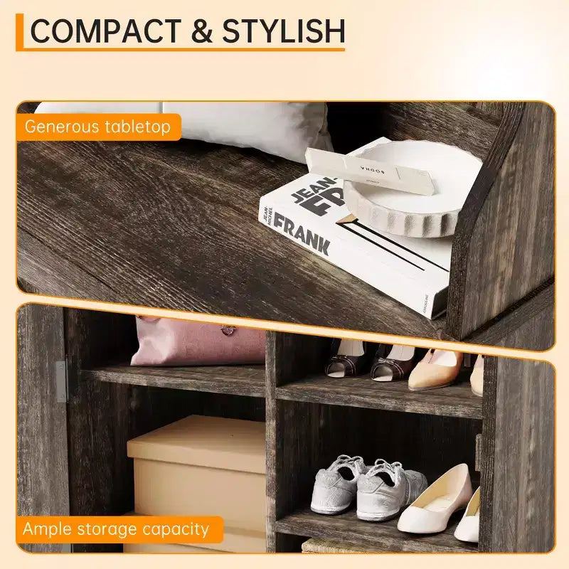 77 Modern Hall Tree with Shoe Storage & Coat Rack - Sturdy Mudroom Organizer for Entryway, Hallway | Freestanding Cabinet & Hanger