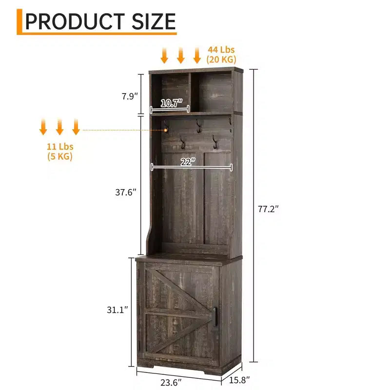 77 Modern Hall Tree with Shoe Storage & Coat Rack - Sturdy Mudroom Organizer for Entryway, Hallway | Freestanding Cabinet & Hanger