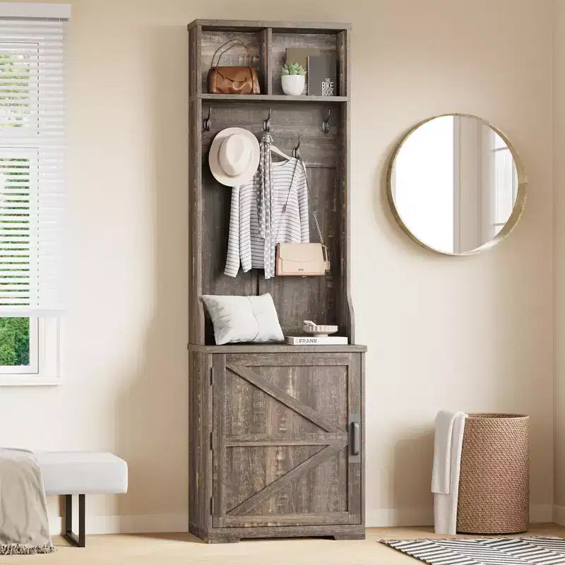 77 Modern Hall Tree with Shoe Storage & Coat Rack - Sturdy Mudroom Organizer for Entryway, Hallway | Freestanding Cabinet & Hanger
