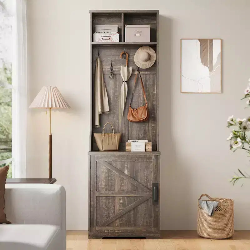 77 Modern Hall Tree with Shoe Storage & Coat Rack - Sturdy Mudroom Organizer for Entryway, Hallway | Freestanding Cabinet & Hanger