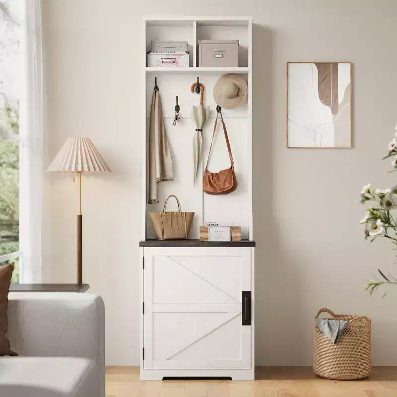 77 Modern Hall Tree with Shoe Storage & Coat Rack - Sturdy Mudroom Organizer for Entryway, Hallway | Freestanding Cabinet & Hanger