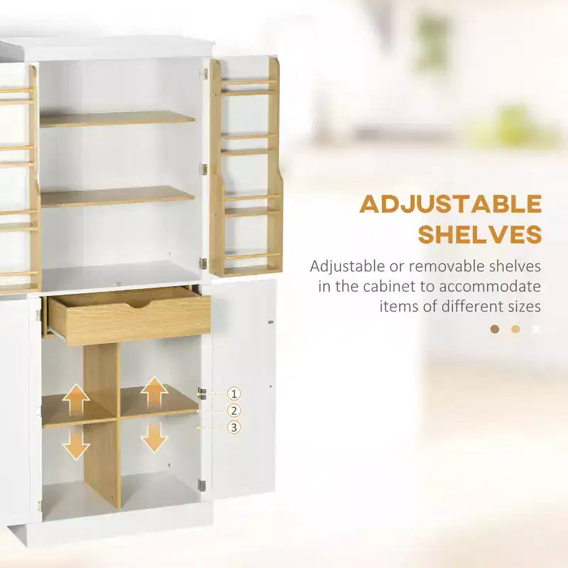 72" Kitchen Pantry Storage Cabinet with 5-Tier Shelving, 8 Spice Racks, and Drawer