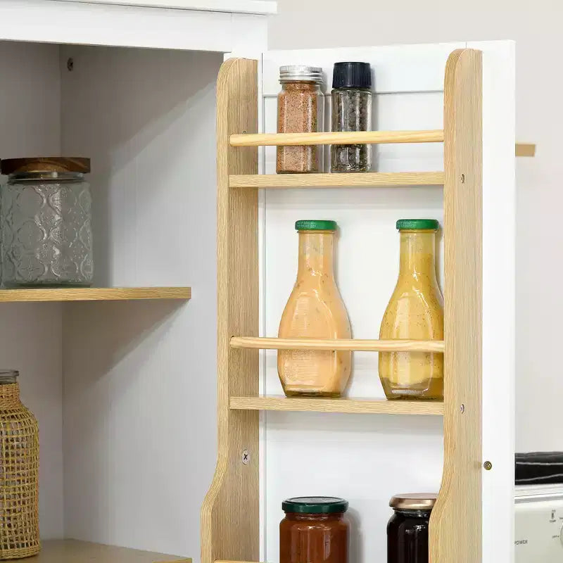 72" Kitchen Pantry Storage Cabinet with 5-Tier Shelving, 8 Spice Racks, and Drawer