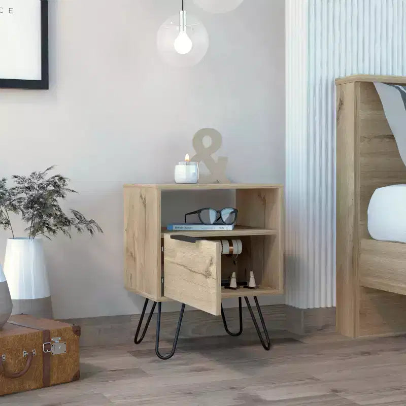 Farmhouse 2-Tier Nightstand with Hairpin Legs