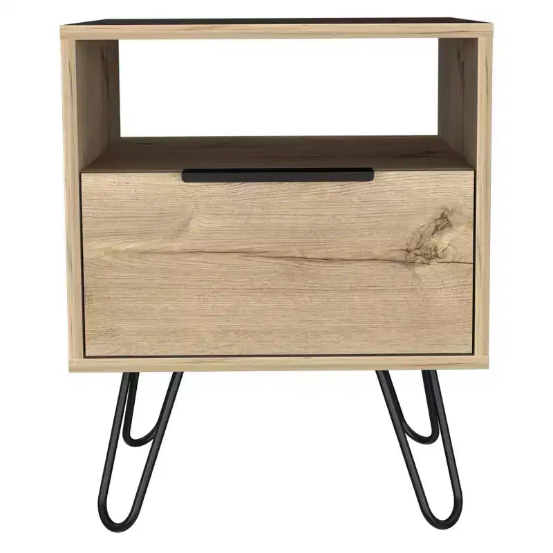 Farmhouse 2-Tier Nightstand with Hairpin Legs