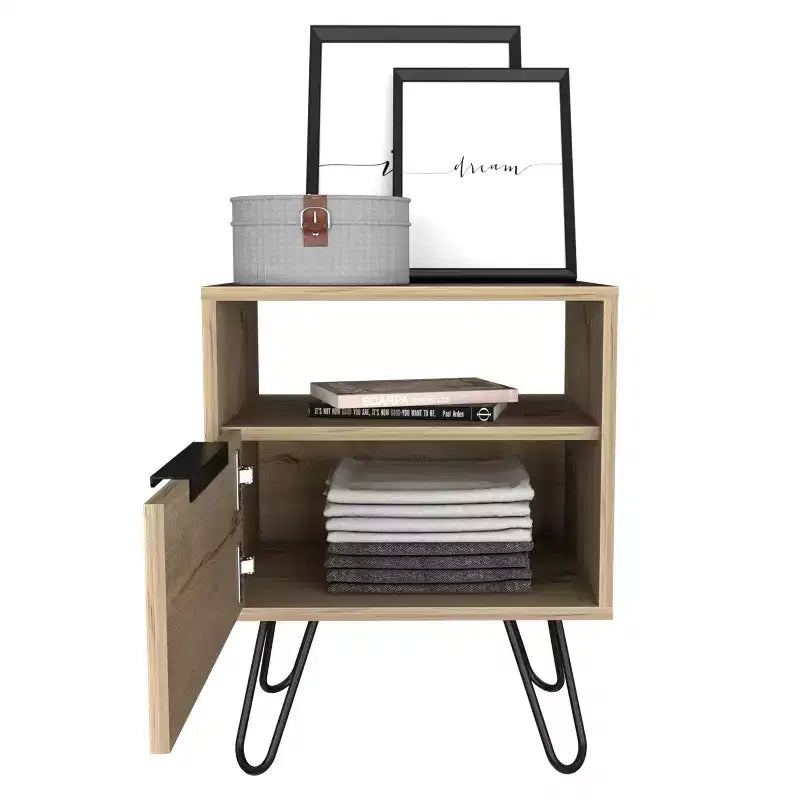 Farmhouse 2-Tier Nightstand with Hairpin Legs