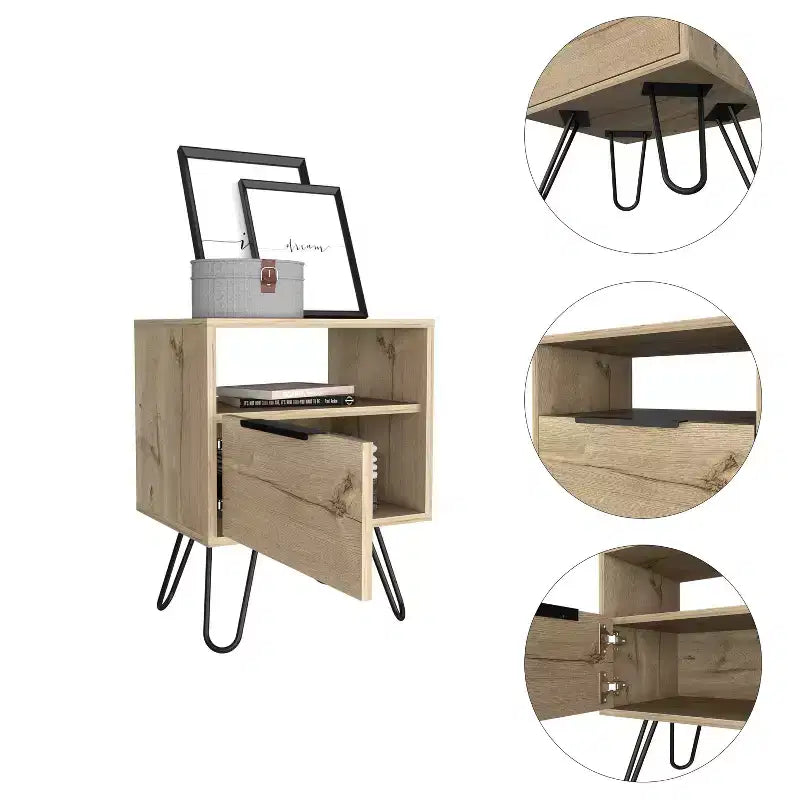 Farmhouse 2-Tier Nightstand with Hairpin Legs