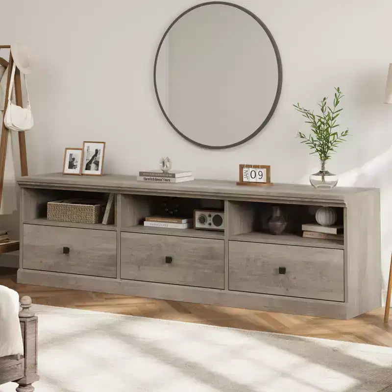70" TV Stand, Mid Century Modern Entertainment Center with Storage Drawers and Open Shelves for Bedroom