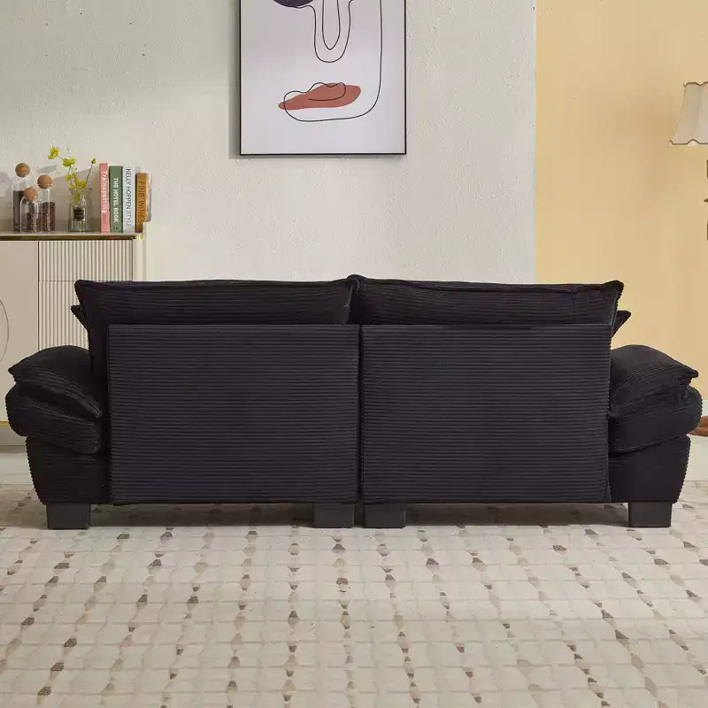 Corduroy Loveseat, Upholstered Deep Seat Sofa with Pillows for Bedroom, Living Room, Office, Black