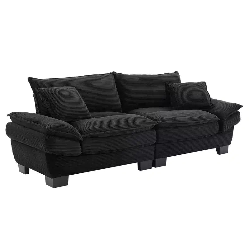 Corduroy Loveseat, Upholstered Deep Seat Sofa with Pillows for Bedroom, Living Room, Office, Black