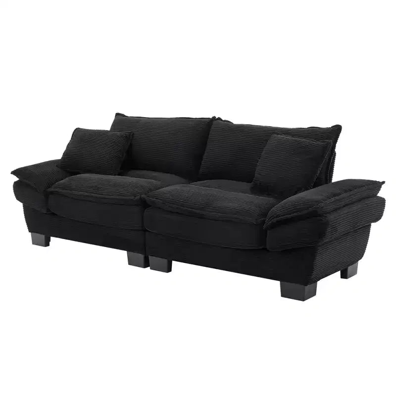 Corduroy Loveseat, Upholstered Deep Seat Sofa with Pillows for Bedroom, Living Room, Office, Black