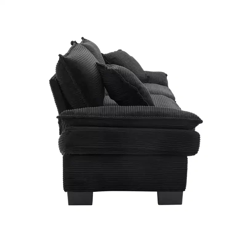 Corduroy Loveseat, Upholstered Deep Seat Sofa with Pillows for Bedroom, Living Room, Office, Black