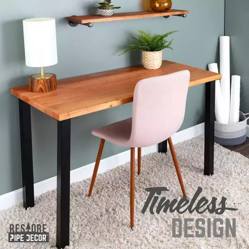 Cedar Solid Wood Desk with 28" High-Rise Metal Legs, 48x24 inches