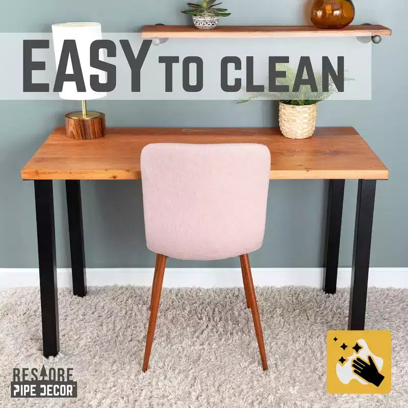 Cedar Solid Wood Desk with 28" High-Rise Metal Legs, 48x24 inches