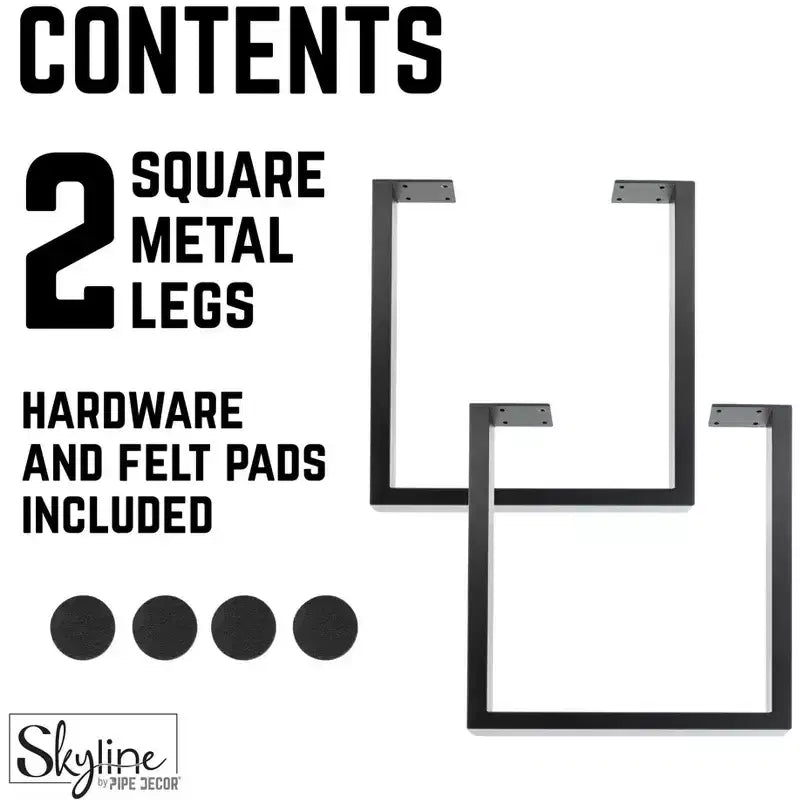 12" Matte Black Square Metal Coffee Table Legs - 2 Pack