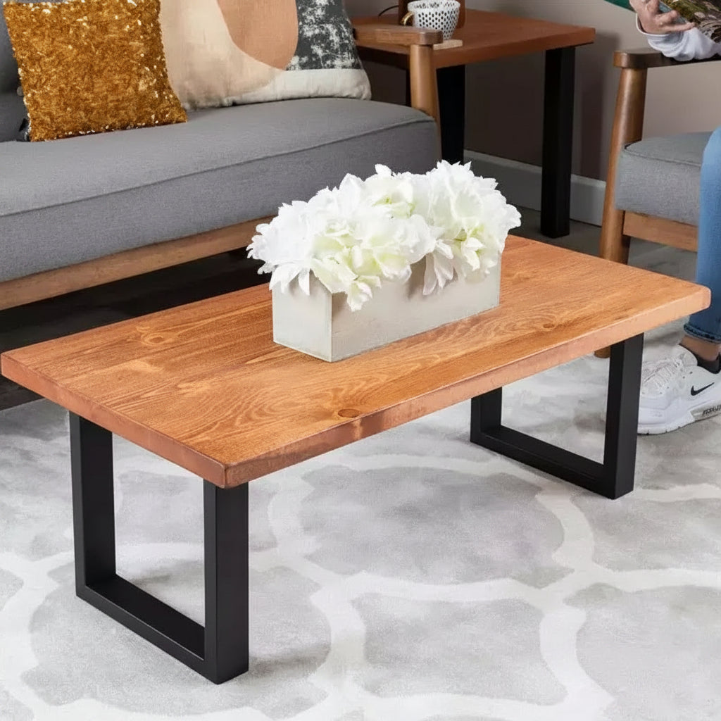 12" Matte Black Square Metal Coffee Table Legs - 2 Pack