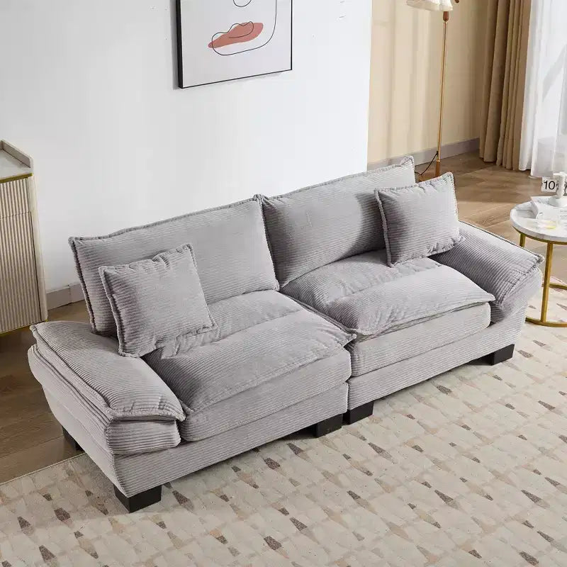 Corduroy Loveseat Sleeper Sofa with Pillows for Bedroom, Living Room, Office, Gray