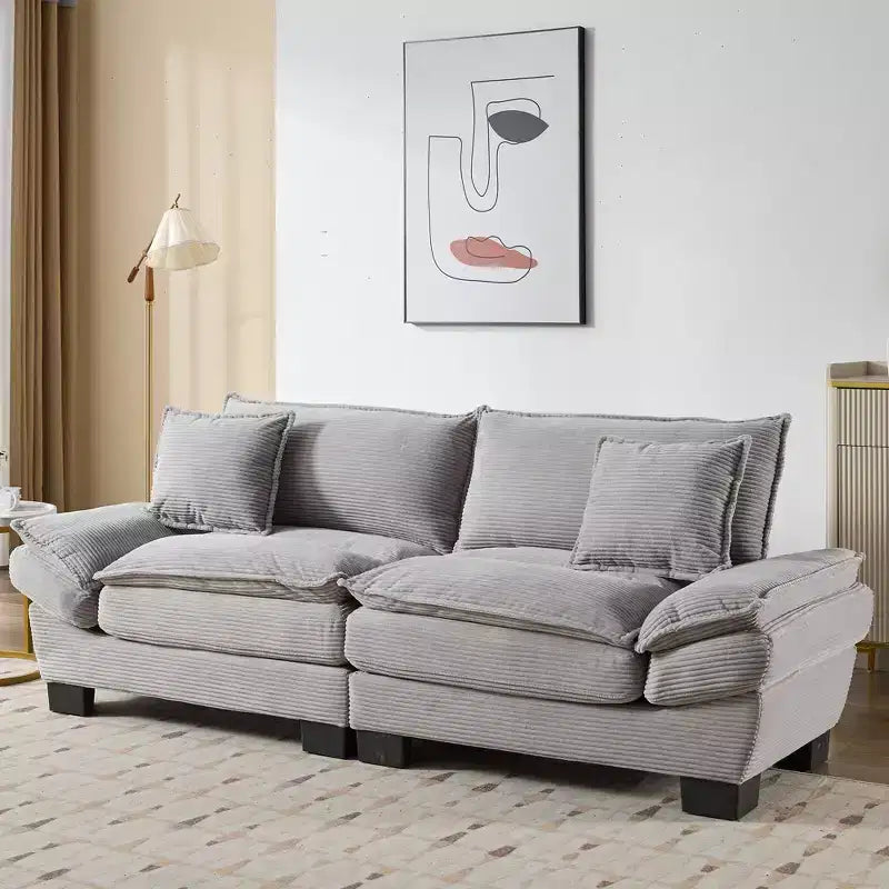 Corduroy Loveseat Sleeper Sofa with Pillows for Bedroom, Living Room, Office, Gray